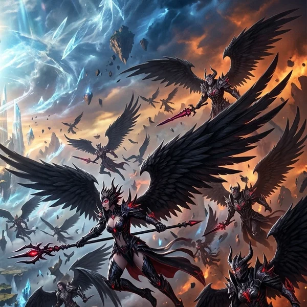 Daevas engaging in aerial flight combat above Abyss fortresses in Aion 2