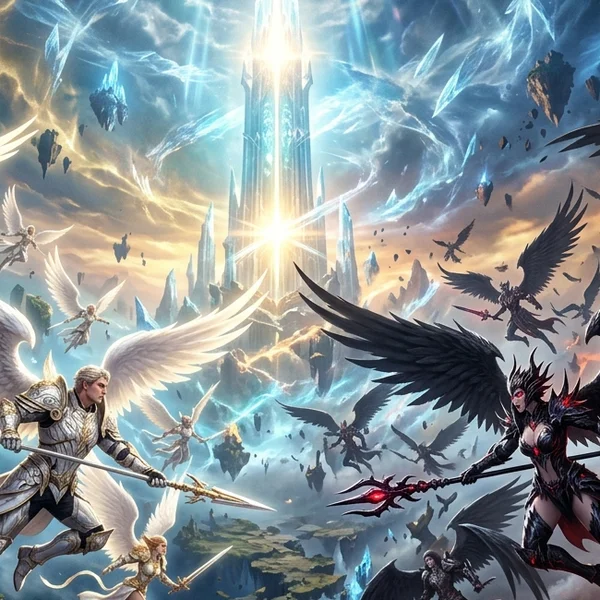 Tower of Eternity radiating azure aether energy across fractured Atreia
